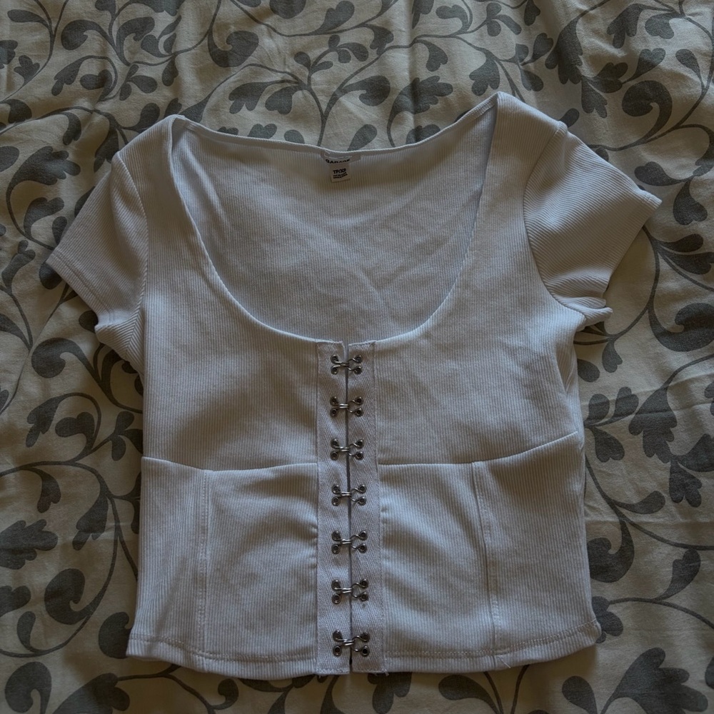 Garage White Crop Top with Front Detailing